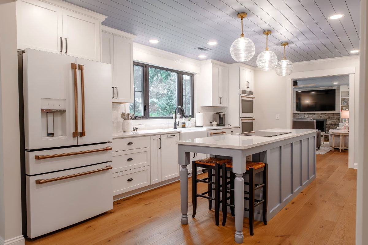 luxury kitchen remodeling project in Birchwood Neighborhood Okemos Michigan built by Custom Built Design and Remodeling with new island and cabinetry