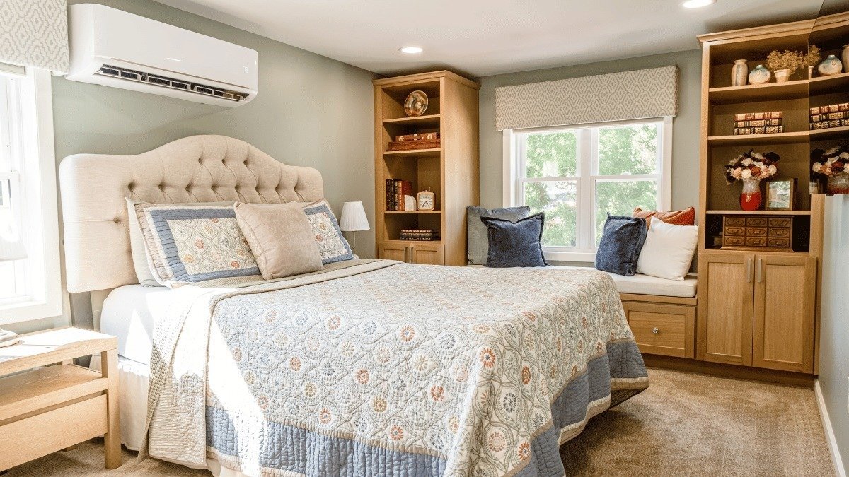second story home addition bedroom project in Riverside Park Lansing Michigan built by Custom Built Design and Remodeling with reading nook