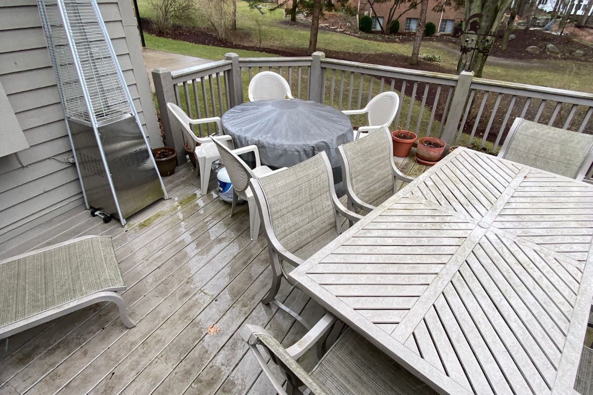 Unfinished wood deck in Ted Black Woods Park Okemos Michigan