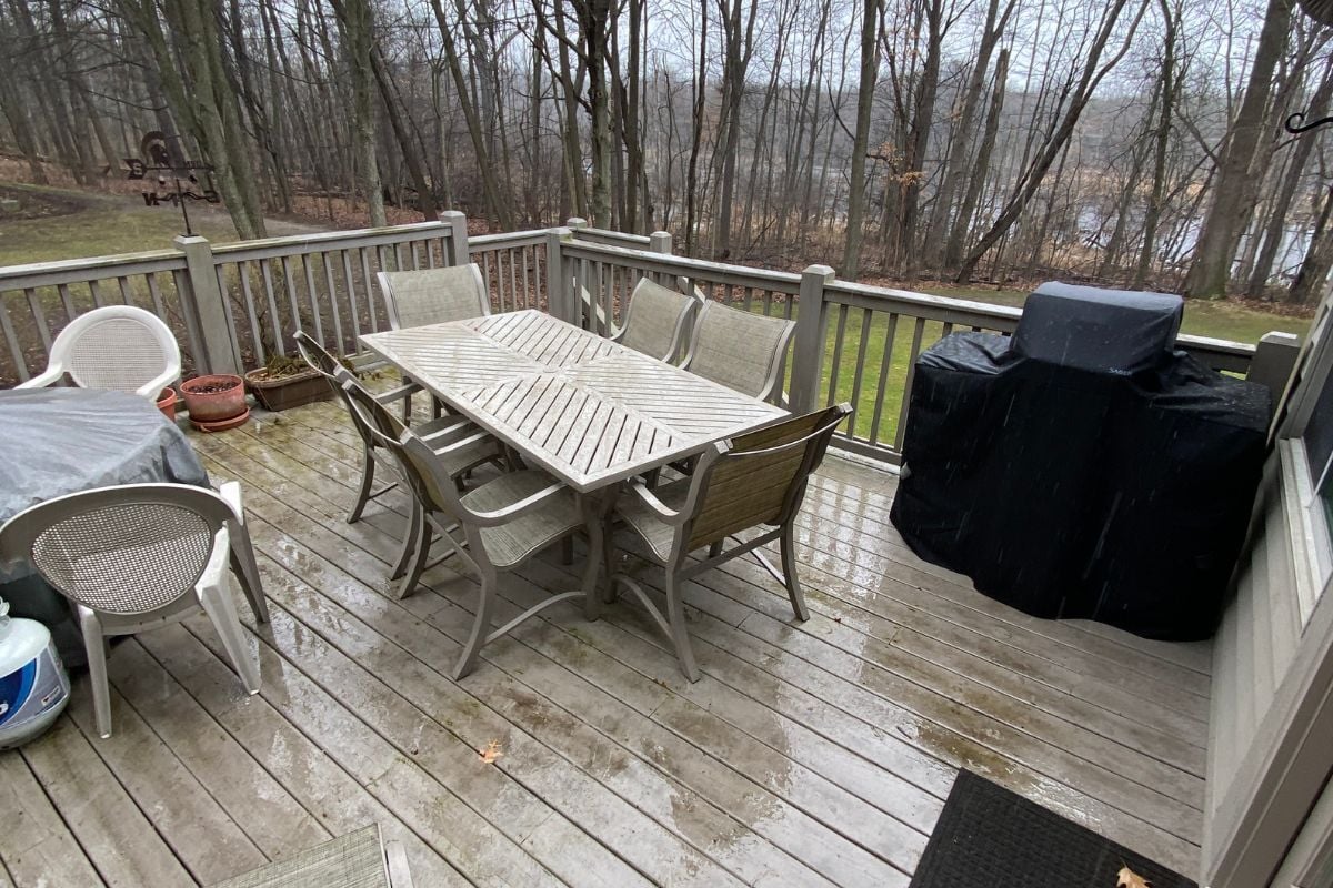 Unfinished wood deck in Ted Black Woods Park Okemos Michigan